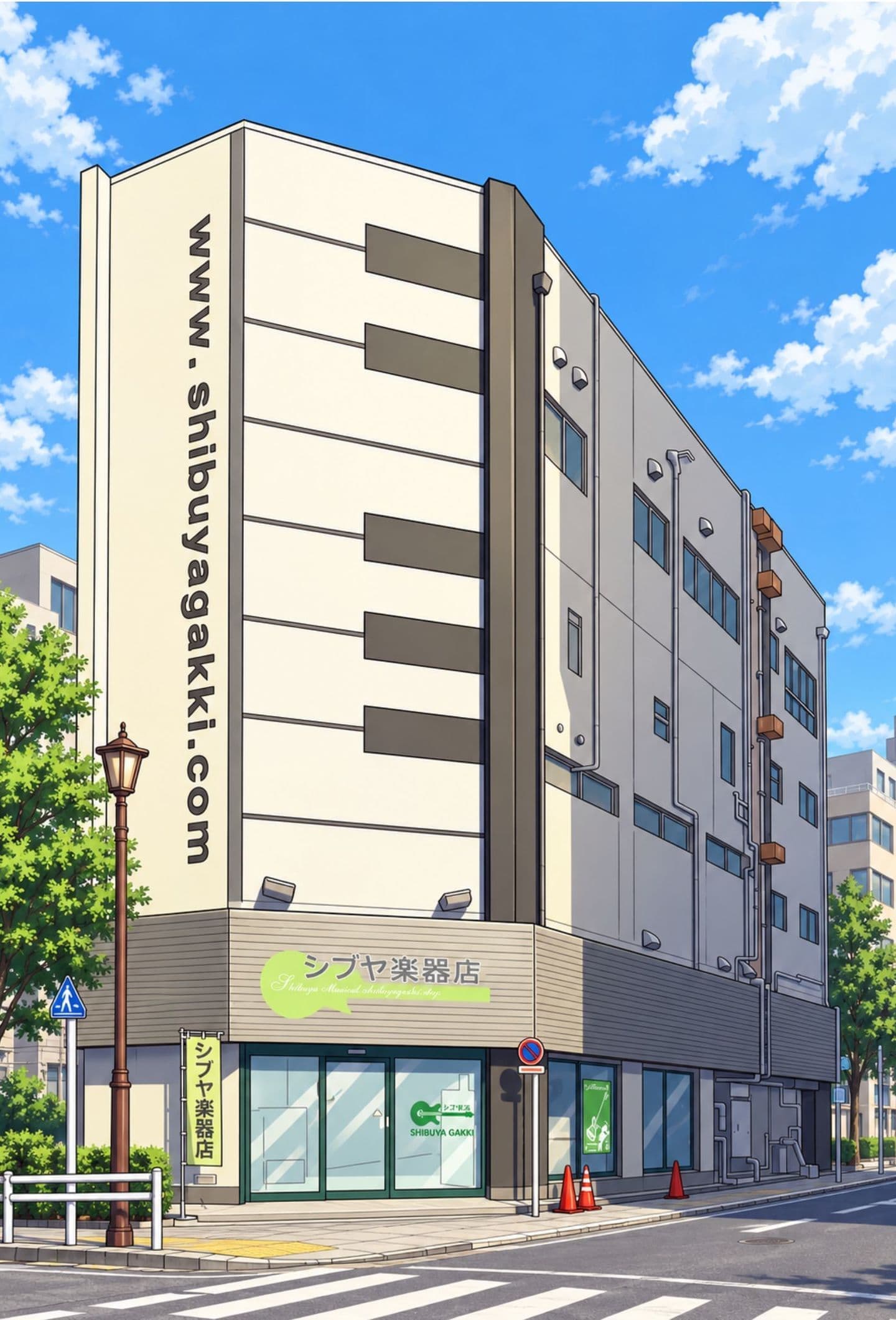 シブヤ楽器店外観イラスト
